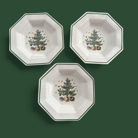 Nikko Christmas Tree Bowls Set of 3 Octagon 7.5" Japan Classic Collection - Picture 1 of 5